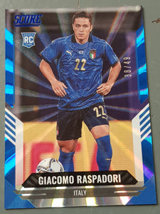 2021-22 Panini Score FIFA Giacomo Raspadori #79 Blue Laser Parallel /49 Rookie Card