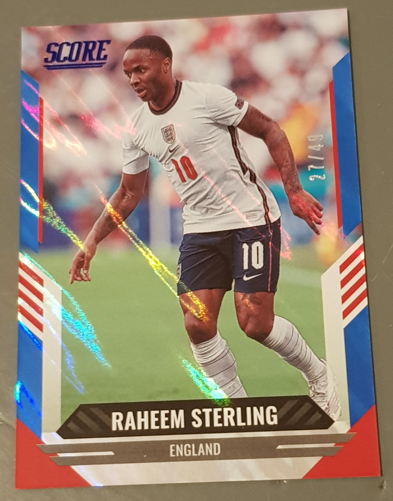 2021-22 Panini Score FIFA Raheem Sterling #78 Blue Lava Parallel /49 Trading Card