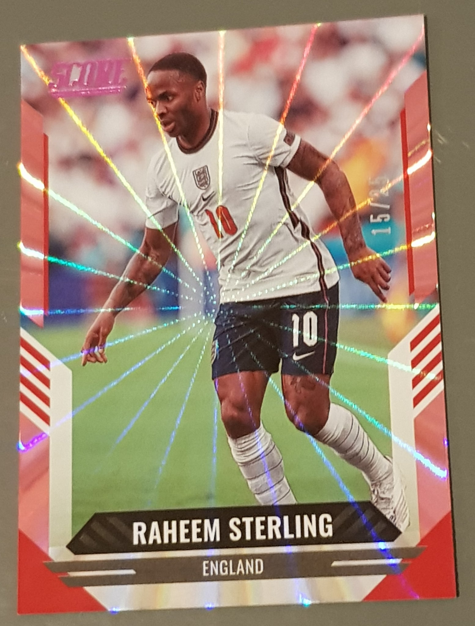 2021-22 Panini Score FIFA Raheem Sterling #78 Pink Laser Parallel /25 Trading Card