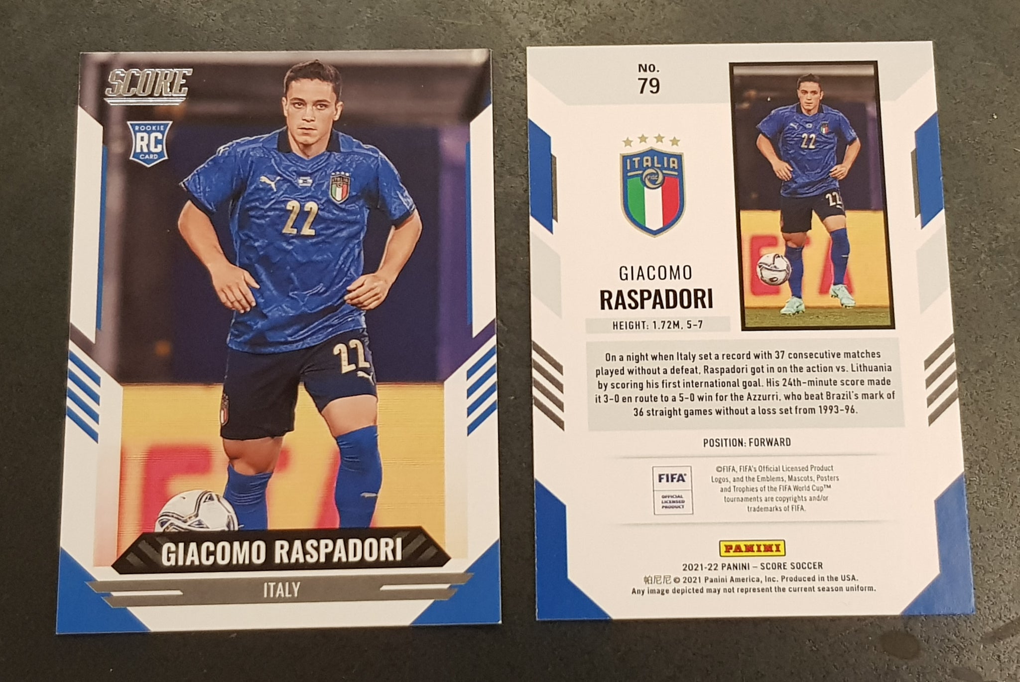 2021-22 Panini Score FIFA Giacomo Raspadori #79 Rookie Card