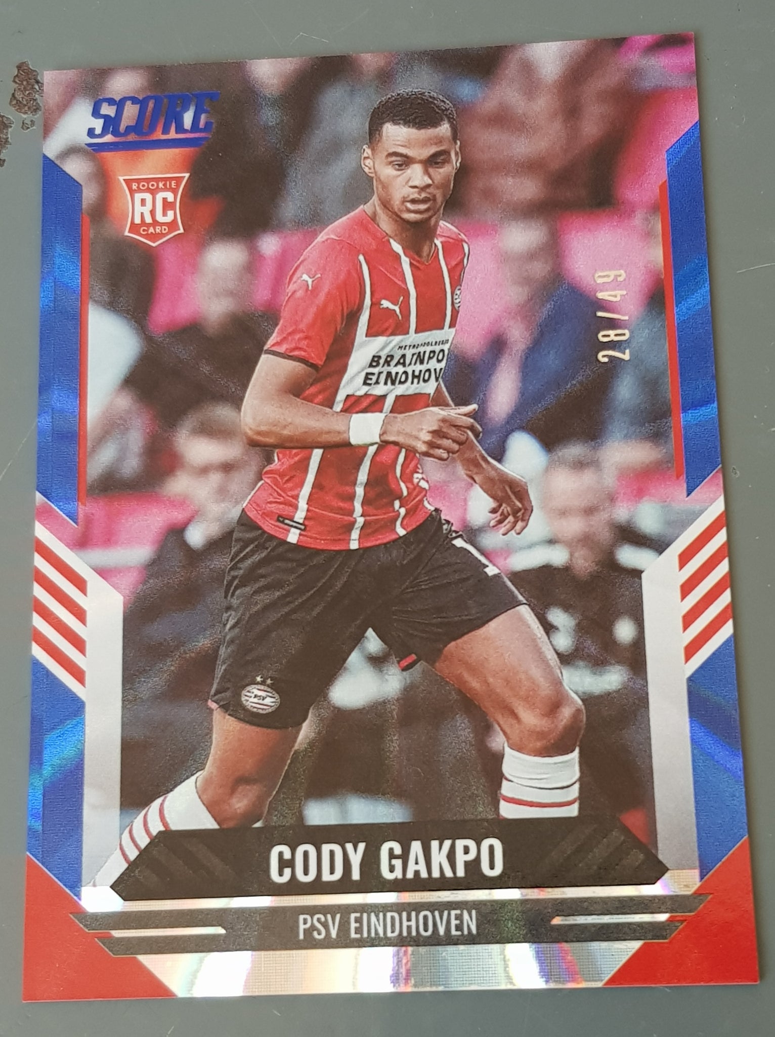 2021-22 Panini Score FIFA Cody Gakpo #195 Blue Laser Parallel /49 Rookie Card