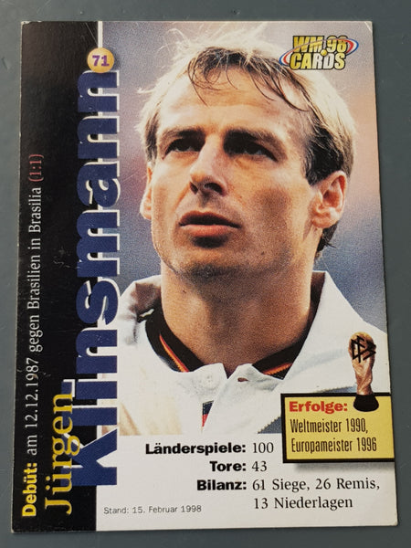 Panini WM 98 Cards Jürgen Klinsmann #71 Trading Card