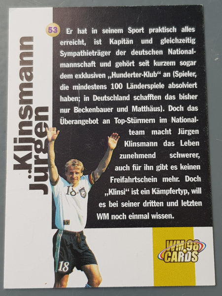 Panini WM 98 Cards Jürgen Klinsmann #53 Trading Card