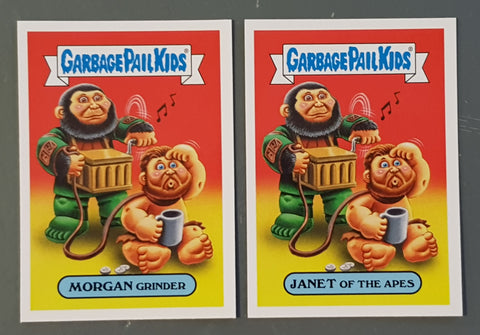 Garbage Pail Kids Oh the Horror-Ible Retro Sci-Fi #15a/b - Morgan Grinder/Janet of the Apes Trading Card Set
