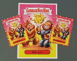 Garbage Pail Kids 2020 Mr. and Mrs. #4a + 14b - Kim Kong + Ken Kong Red Parallel Trading Card Set + Mini Poster