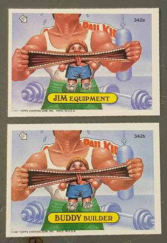 Garbage Pail Kids Original Series 9 #342a/342b - Jim Equipment/Buddy Builder Sticker Set
