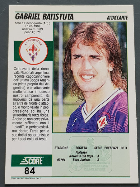 1992 Score Calciatori Serie A & B Gabriel Batistuta #84 Rookie Card