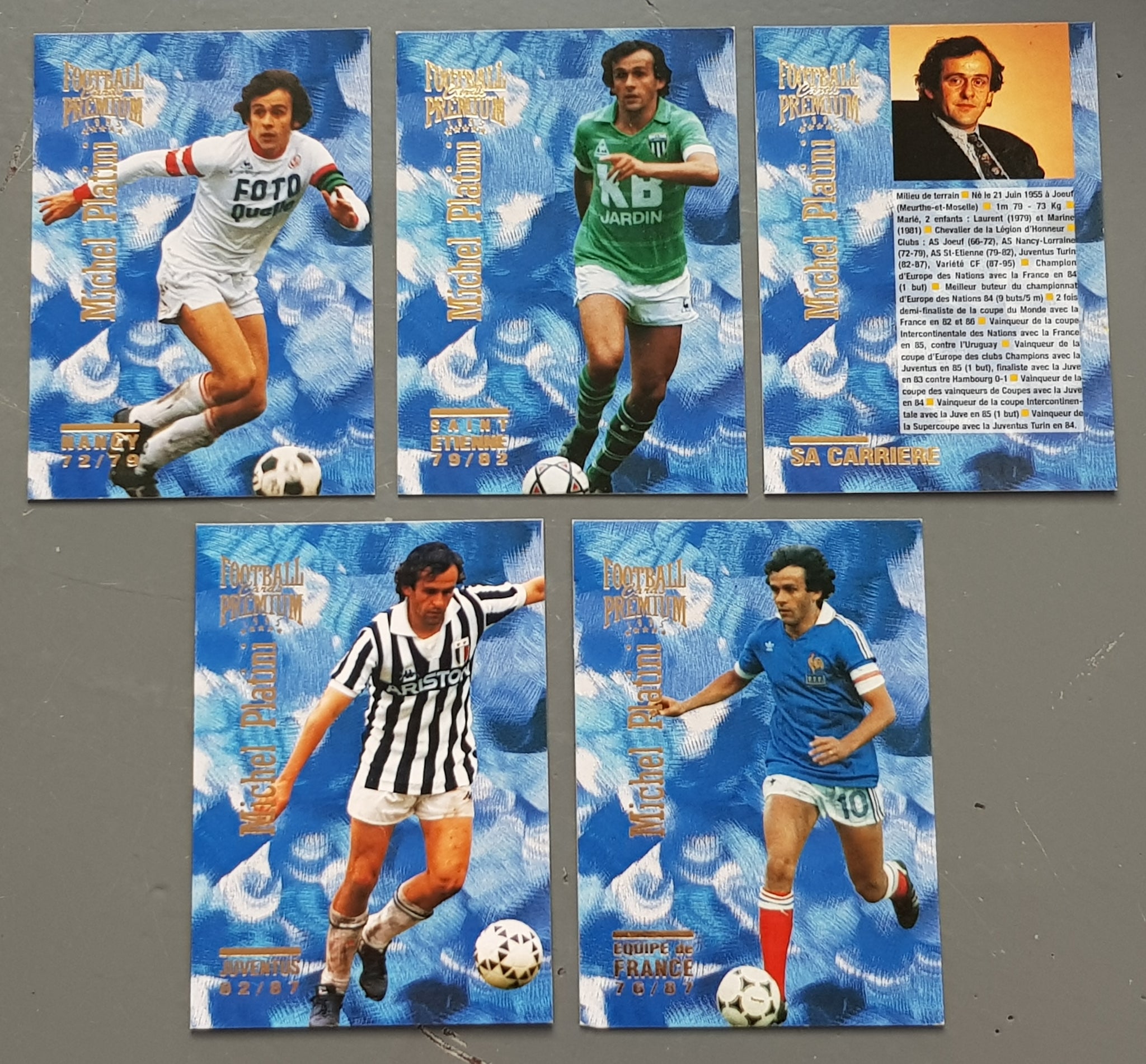 1995 Panini Football Cards Premium Michel Platini #P01-P05 Trading Card Set