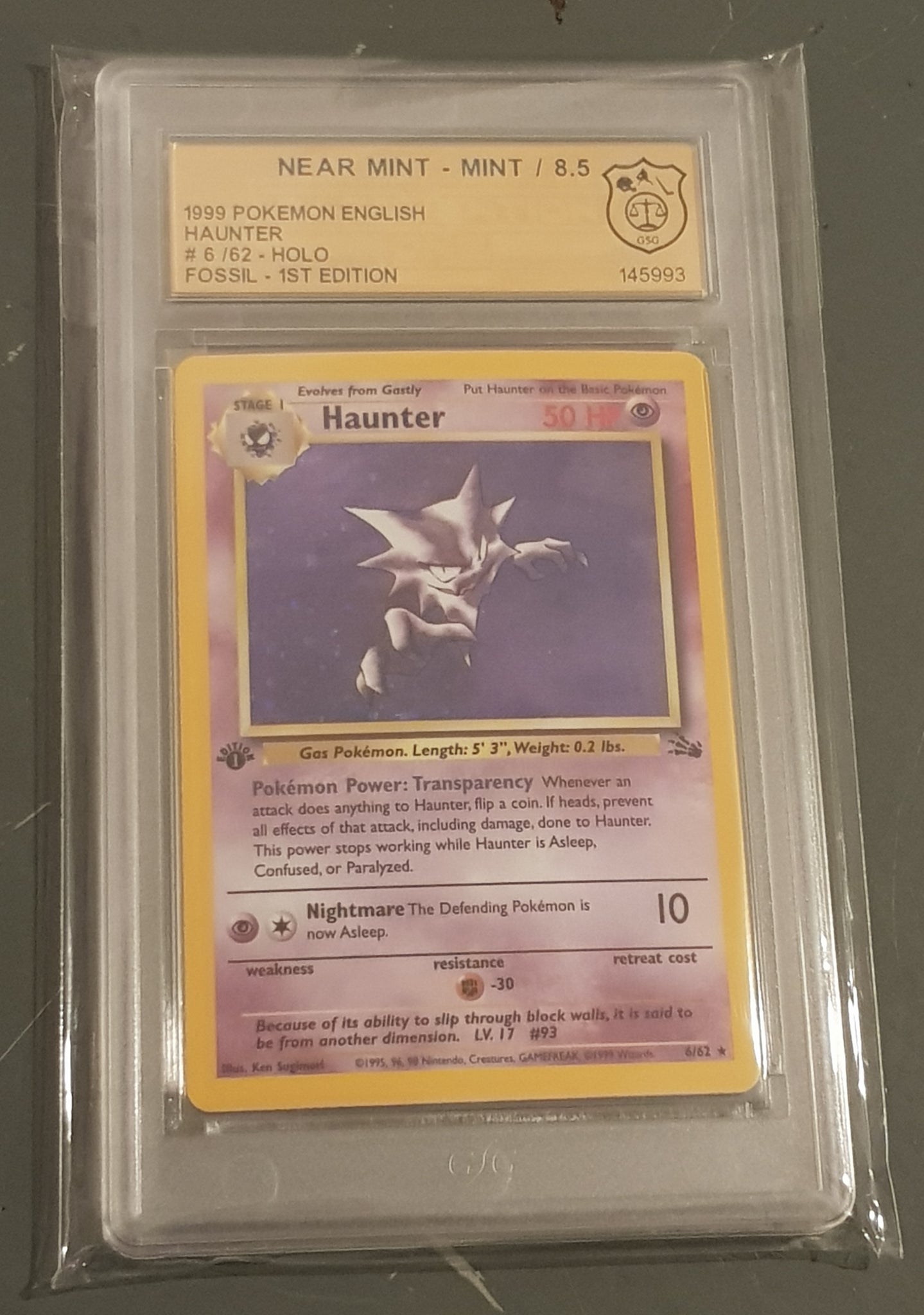 Pokemon Fossil (1st edition) Haunter #6/62 GSG 8.5 Holo Trading Card