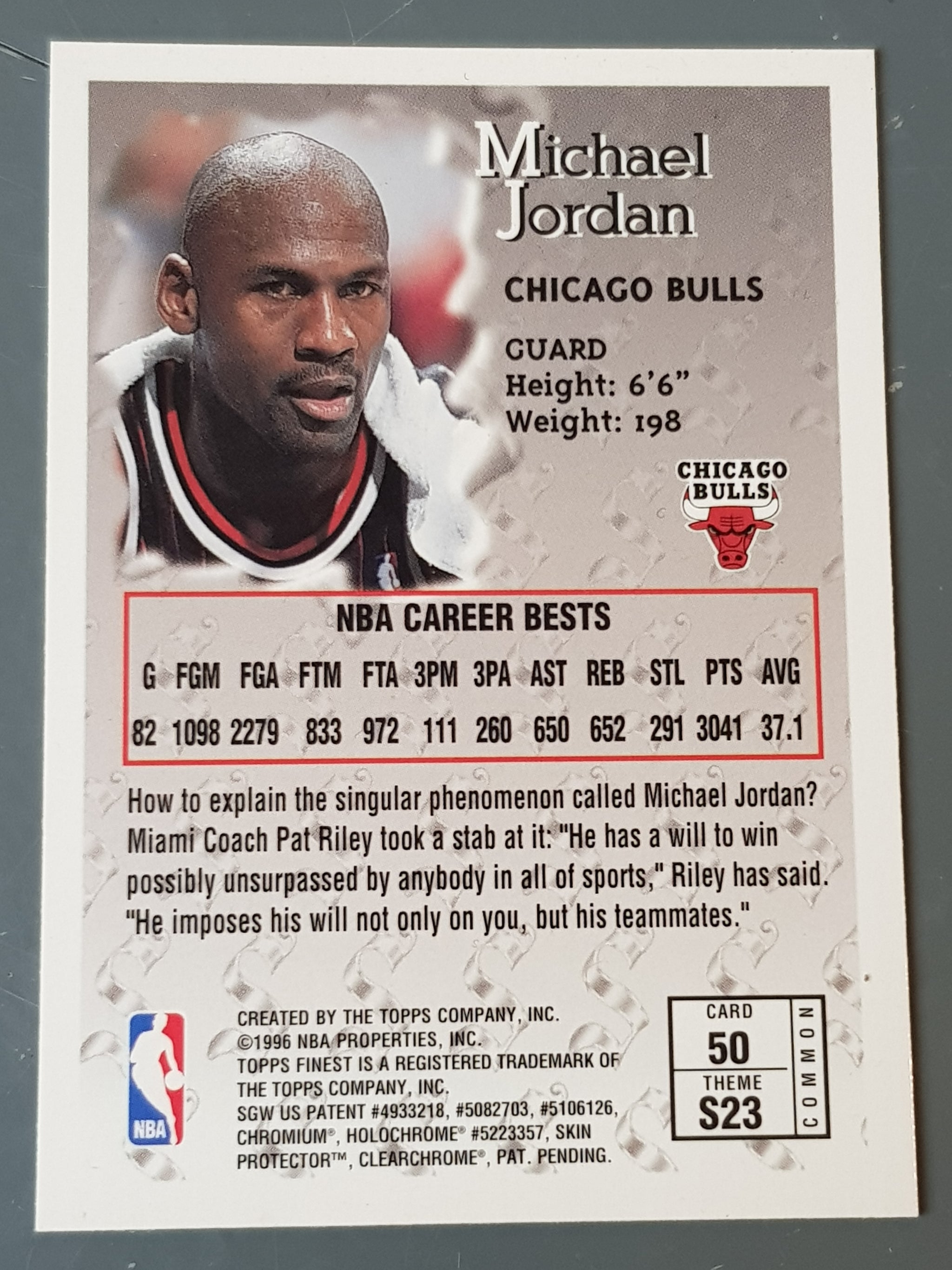 1996 Topps Finest Michael Jordan #50 Sterling Sammelkarte 