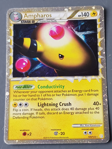 Pokemon Heart Gold Soul Silver Ampharos #105/123 Foil Trading Card