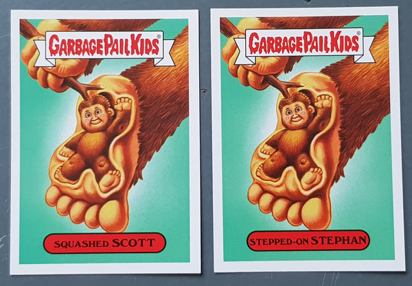 Garbage Pail Kids Oh the Horror-Ible Folklore Monster #1a/b - Squashed Scott/Stepped-On Stephan Trading Card Set