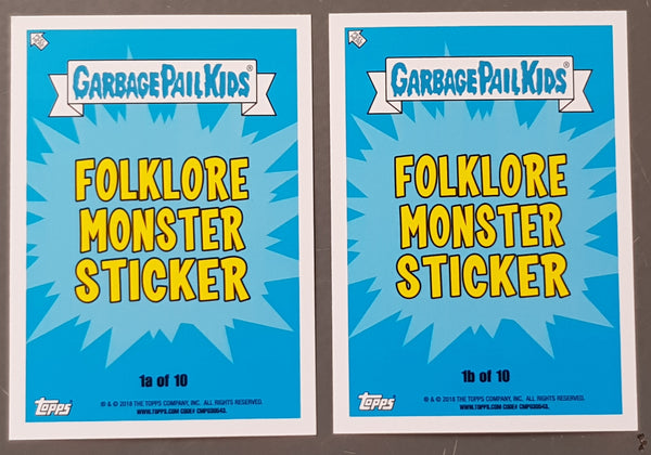 Garbage Pail Kids Oh the Horror-Ible Folklore Monster #1a/b - Squashed Scott/Stepped-On Stephan Trading Card Set
