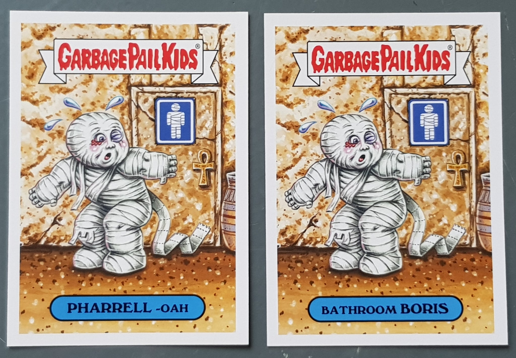 Garbage Pail Kids Oh the Horror-Ible Classic Film Monster #8a/b - Pharrell-Oah/Bathroom Boris Trading Card Set