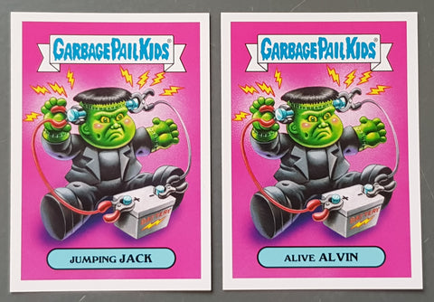 Garbage Pail Kids Oh the Horror-Ible Classic Film Monster #5a/b - Jumping Jack/Alive Alvin Trading Card Set