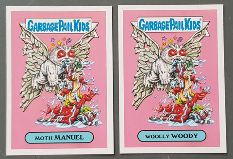 Garbage Pail Kids Oh the Horror-Ible Folklore Monster #6a/b - Moth Manuel/Woolly Woody Trading Card Set