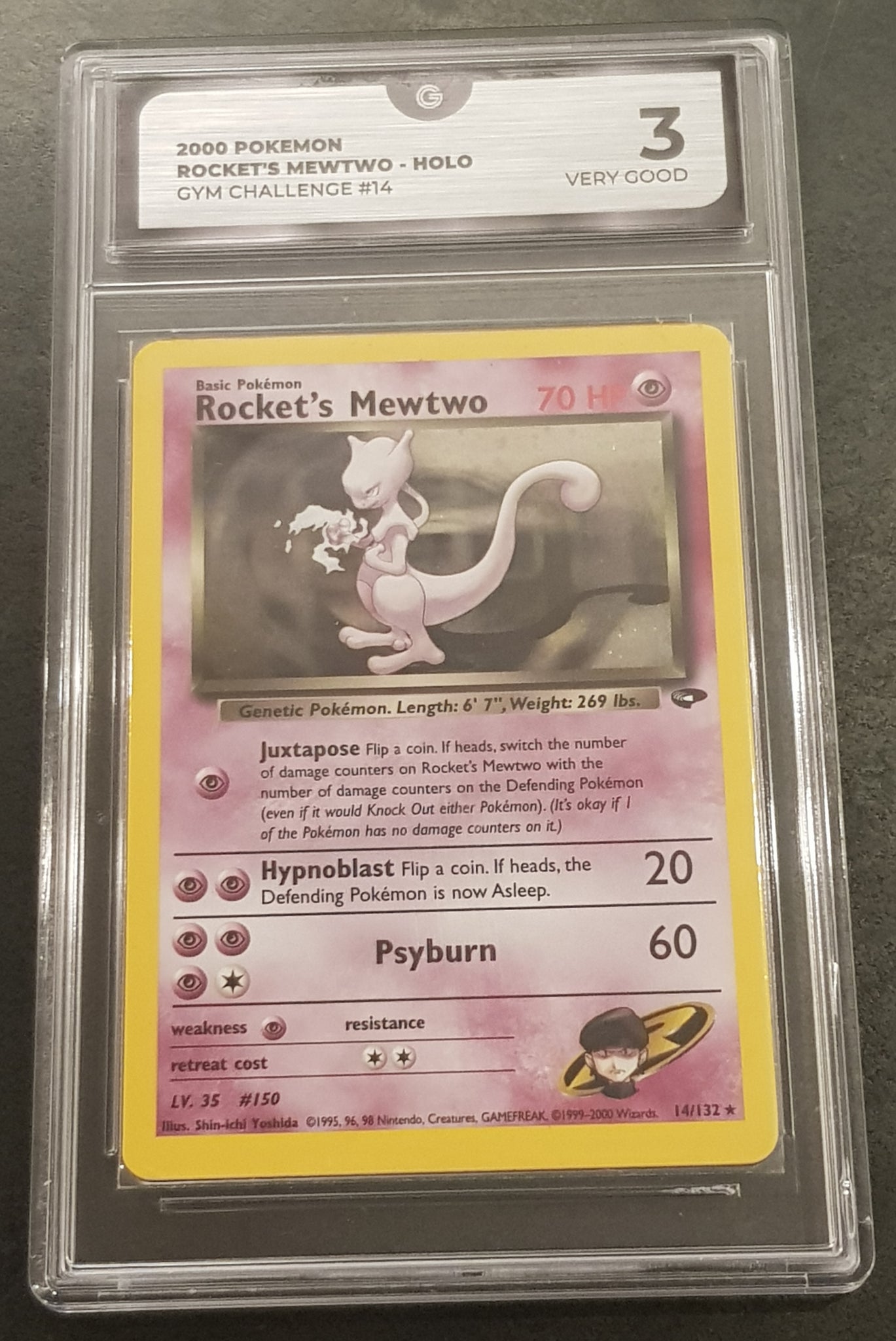 Pokemon Gym Challenge Rocket's Mewtwo #14/132 Global Grading 3 Holo Trading Card