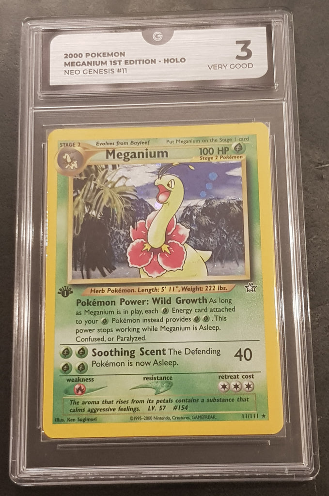 Pokemon Neo Genesis Meganium (1st edition) #11/111 Global Grading 3 Rare  Holo Trading Card