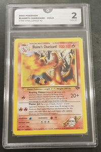 Pokemon Gym Challenge Blaine's Charizard #2/102 Global Grading 2 Rare Holo Trading Card