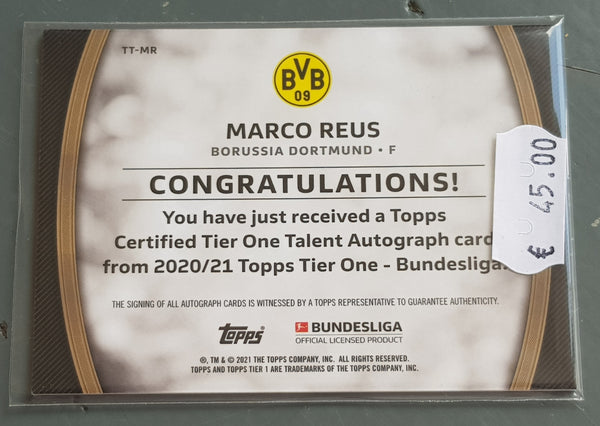 2021 Topps Tier One Bundesliga Marco Reus Talent Autograph /100 Trading Card