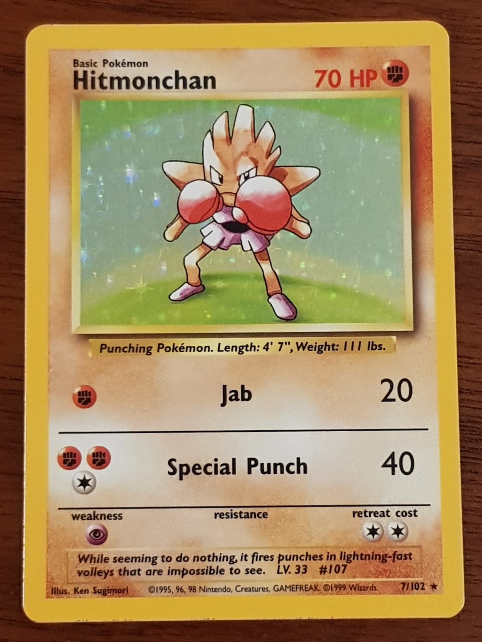 Pokemon Base Hitmonchan #7/102 Holo Trading Card