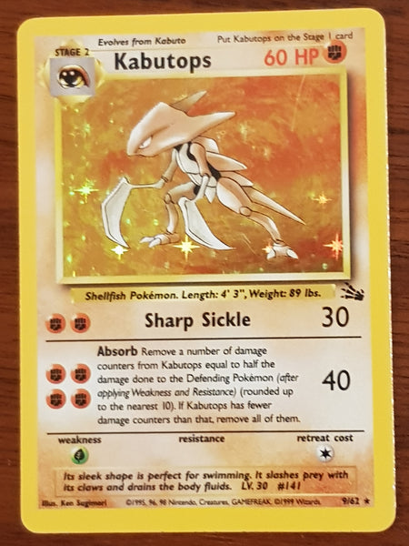 Pokemon Fossil Kabutops #9/62 Holo Trading Card