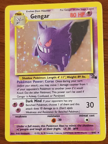 Pokemon Fossil Gengar #5/62 Holo Trading Card