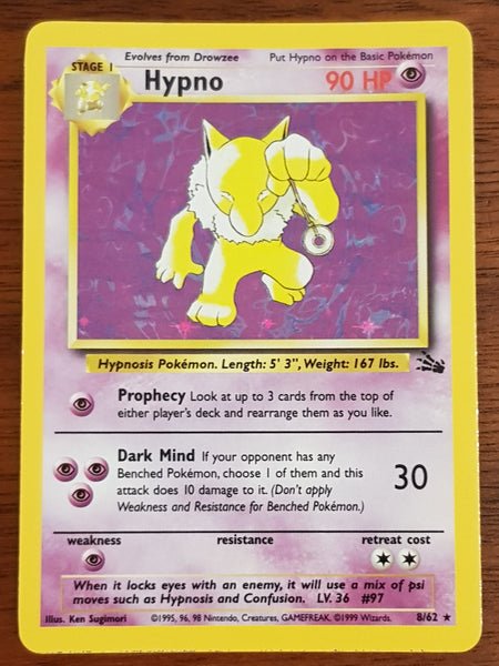 Pokemon Fossil Hypno #8/62 Holo Trading Card