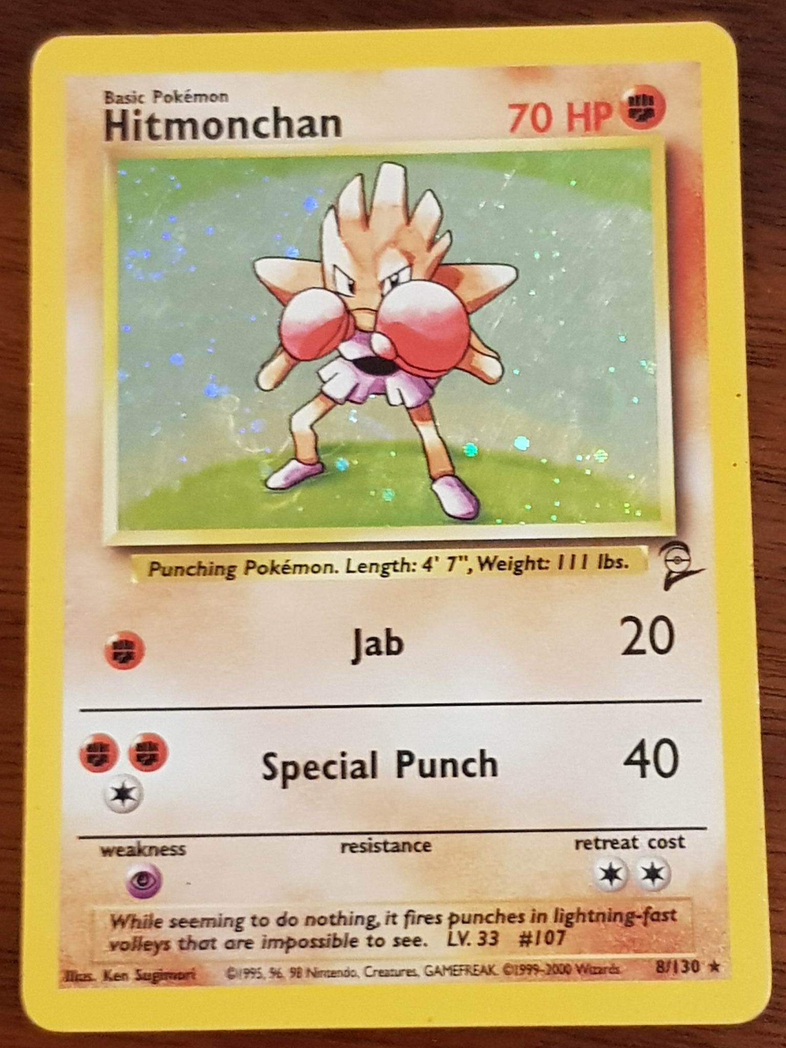 Pokemon Base Set 2 Hitmonchan #8/130 Holo Trading Card