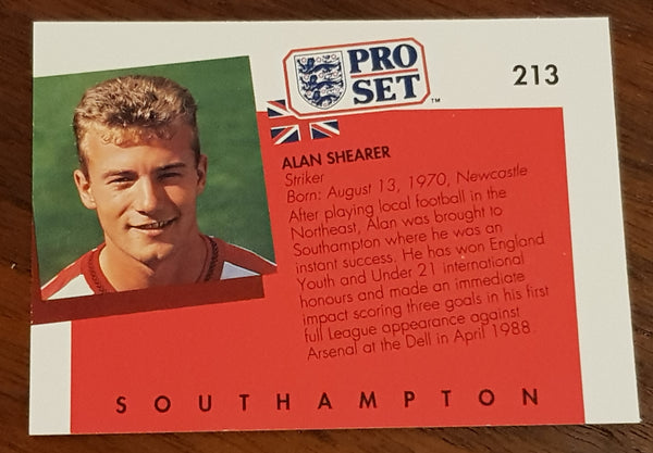 1990 Pro Set Alan Shearer #213 Rookie Card
