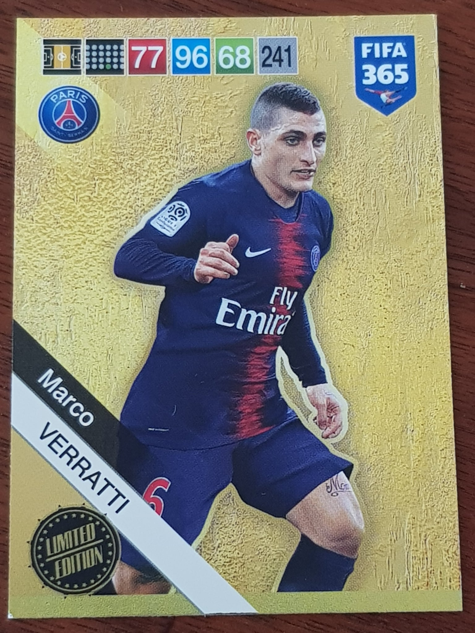 2018 Panini Adrenalyn FIFA 365 Marco Verratti Limited Edition Trading Card