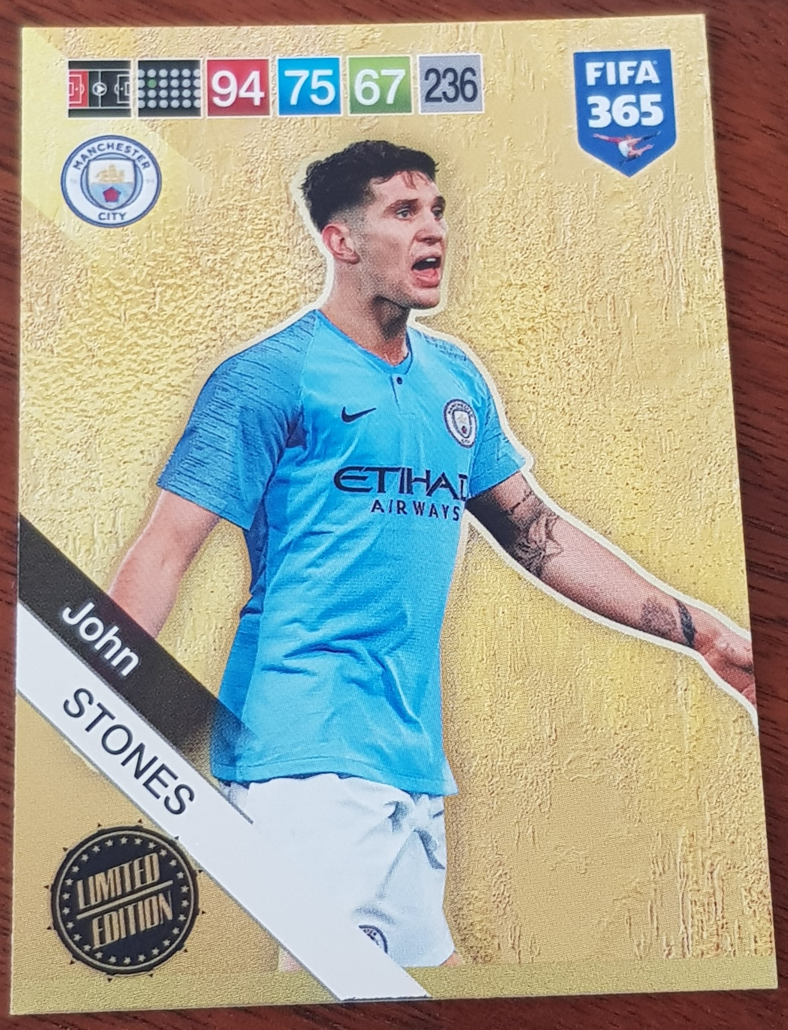 2018 Panini Adrenalyn FIFA 365 John Stones Limited Edition Trading Card