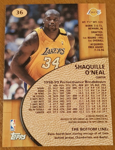 1999-00 Topps Stadium Club Shaquille O'Neal #36 Trading Card