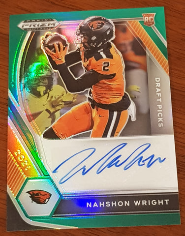 2021 Panini Prizm Draft Picks Nahshon Wright #DPA-NWR Green Rookie Autograph Card