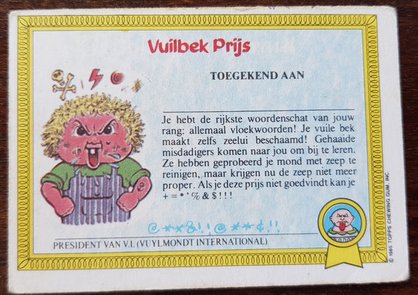 Garbage Pail Kids Dutch Series 1 #25a - Guus Beduusd Sticker