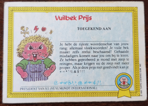 Garbage Pail Kids Dutch Series 1 #25a - Guus Beduusd Sticker