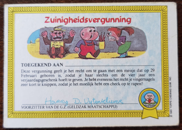 Garbage Pail Kids Dutch Series 1 #37a - Guillio Tina Sticker