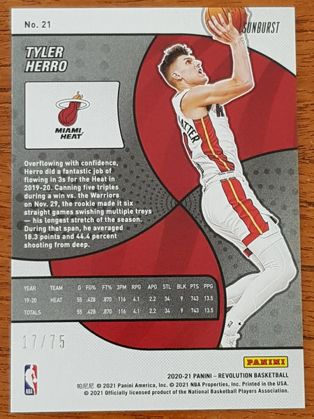 2020-21 Panini Revolution Basketball Tyler Herro #21 Sunburst #/75 Trading Card