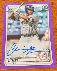 2020-21 Panini Bowman Chrome Baseball Chris Gittens #CPA-CG Purple #/250 Autograph Card