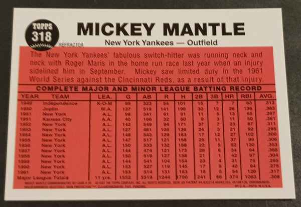 1997 Topps Finest Mickey Mantle Commemorative Set #34 Refractor Trading Card