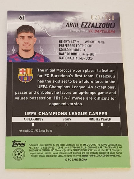 2021-22 Topps Stadium Club Chrome Champions League Abde Ezzalzouli #61 Green Parallel /150 Rookie Card