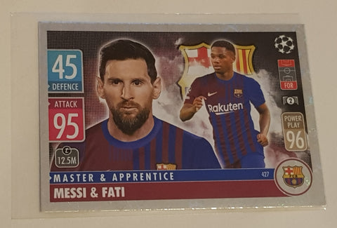 2021-22 Topps Match Attax UEFA Champions League Master and Apprentice Lionel Messi Ansu Fati #427 Trading Card