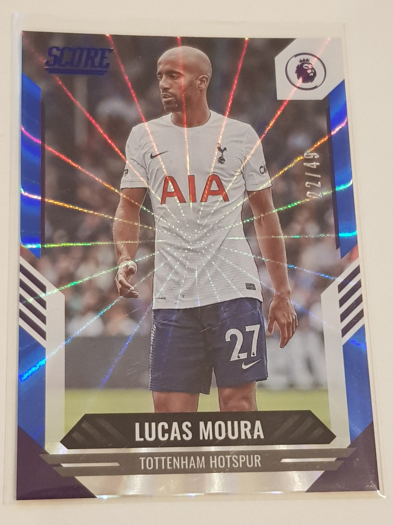 2021-22 Panini Score Premier League Lucas Moura #165 Blue Laser Parallel /49 Trading Card