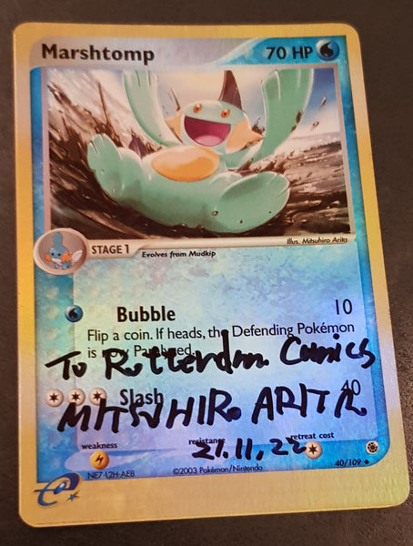 Pokemon EX Ruby and Sapphire Marshtomp #40/109 Reverse Holo Trading Card (Signed by Mitsuhiro Arita)