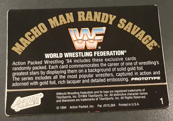 1994 Action Packed WWF Macho Man Randy Savage #1 Prototype Trading Card