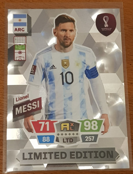 2022 Panini Adrenalyn World Cup Qatar Lionel Messi Limited Edition Trading Card