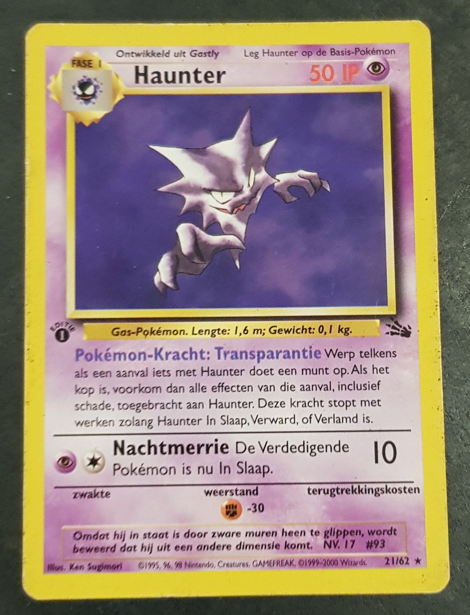 dutch first edition pokemon cards Pokemon Dutch Fossil Haunter (1st Edition) #21/62 Non-Holo Trading Card