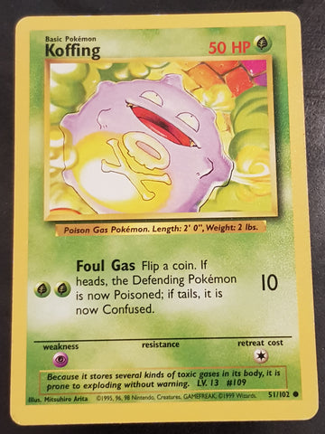Pokemon Base Koffing #51/102 Trading Card