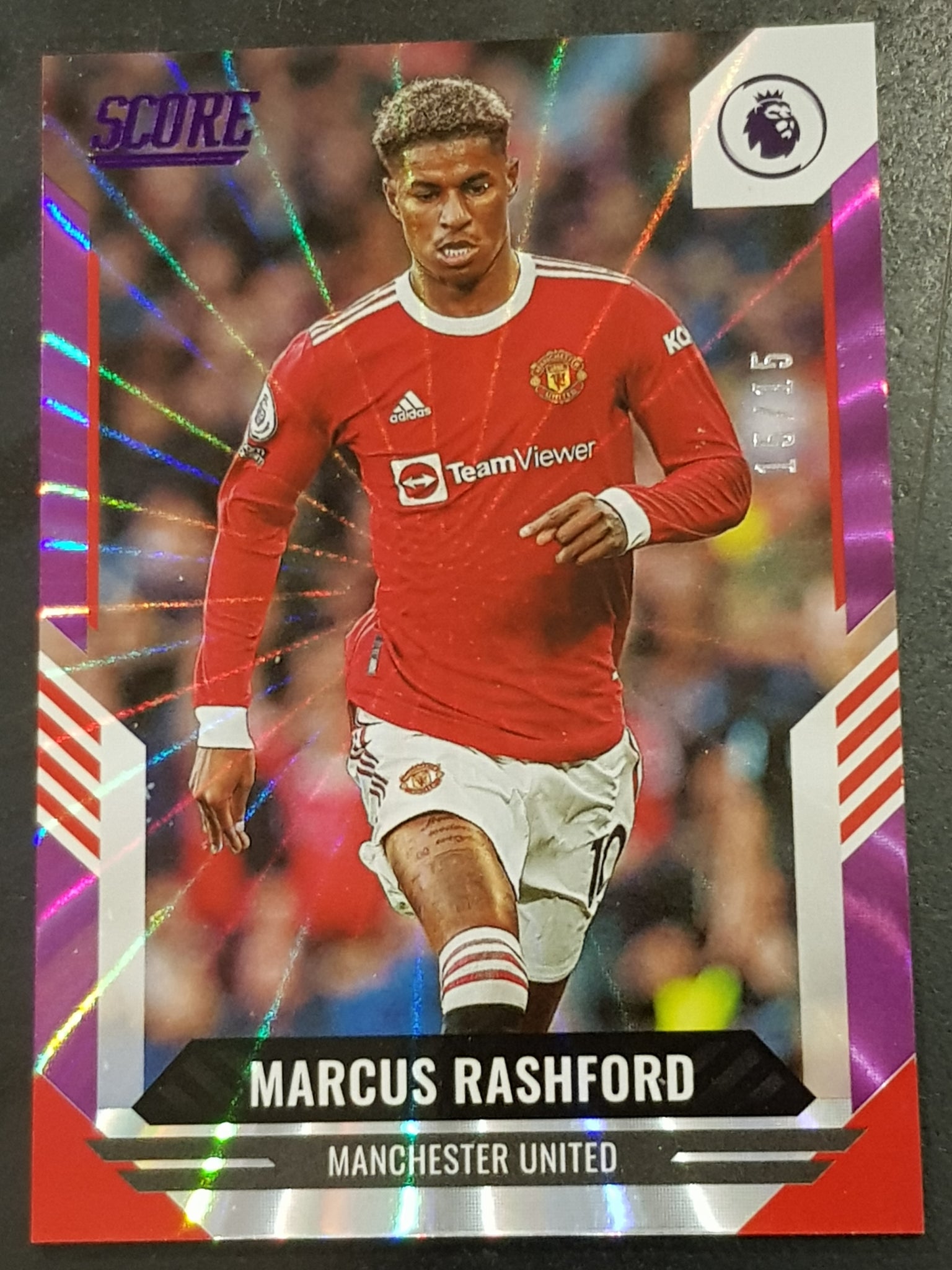 2021-22 Panini Score Premier League Marcus Rashford #69 Purple Laser Parallel /15 Trading Card