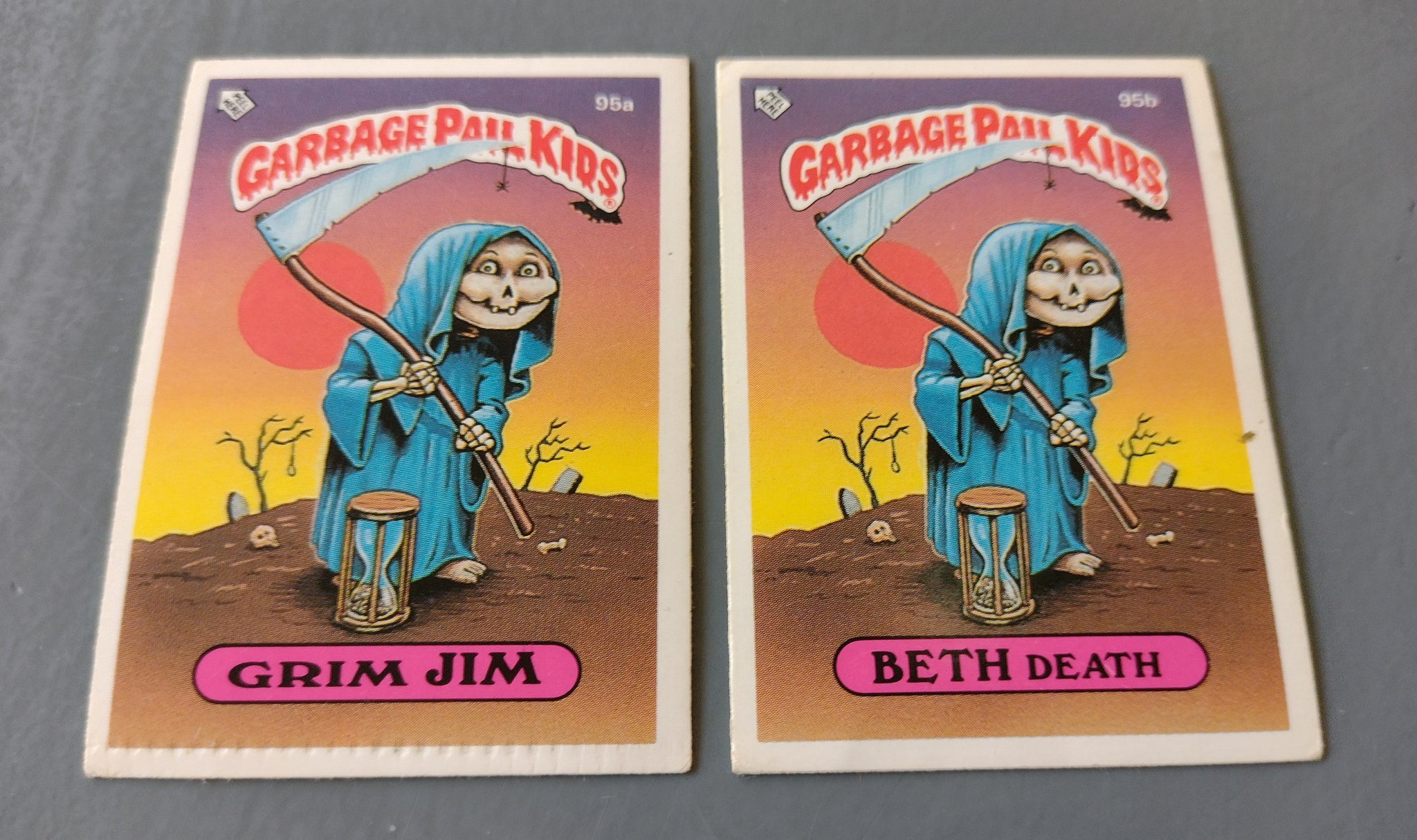 Garbage Pail Kids UK Series 3 #95a/95b - Grimm Jim & Beth Death Sticker Set